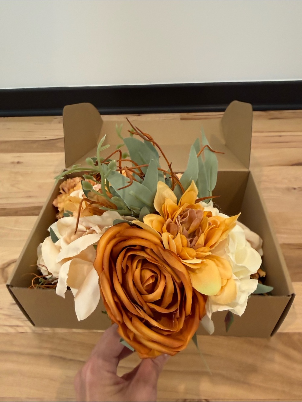 Set of 6 Rustic Burnt Orange & Ivory Artificial Wedding Bouquets - Picture 2 of 4
